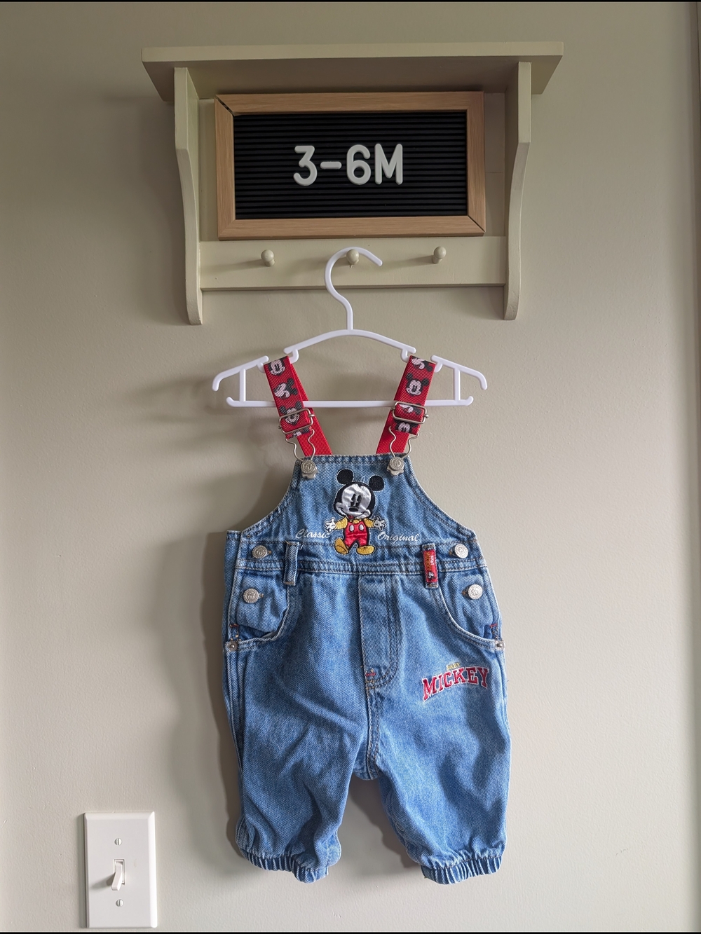 Disney Baby Mickey Denim Overalls with Red Strap Accents